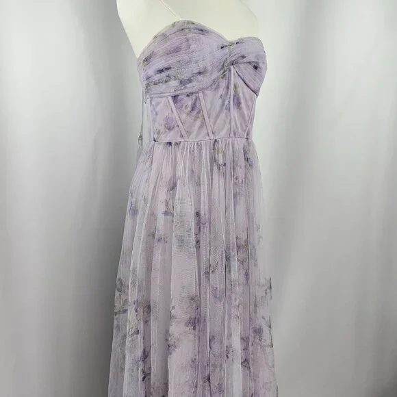 Dessy Collection Purple Floral Corset Strapless Chiffon Maxi Dress Size 4R NWOT - Picture 6 of 14